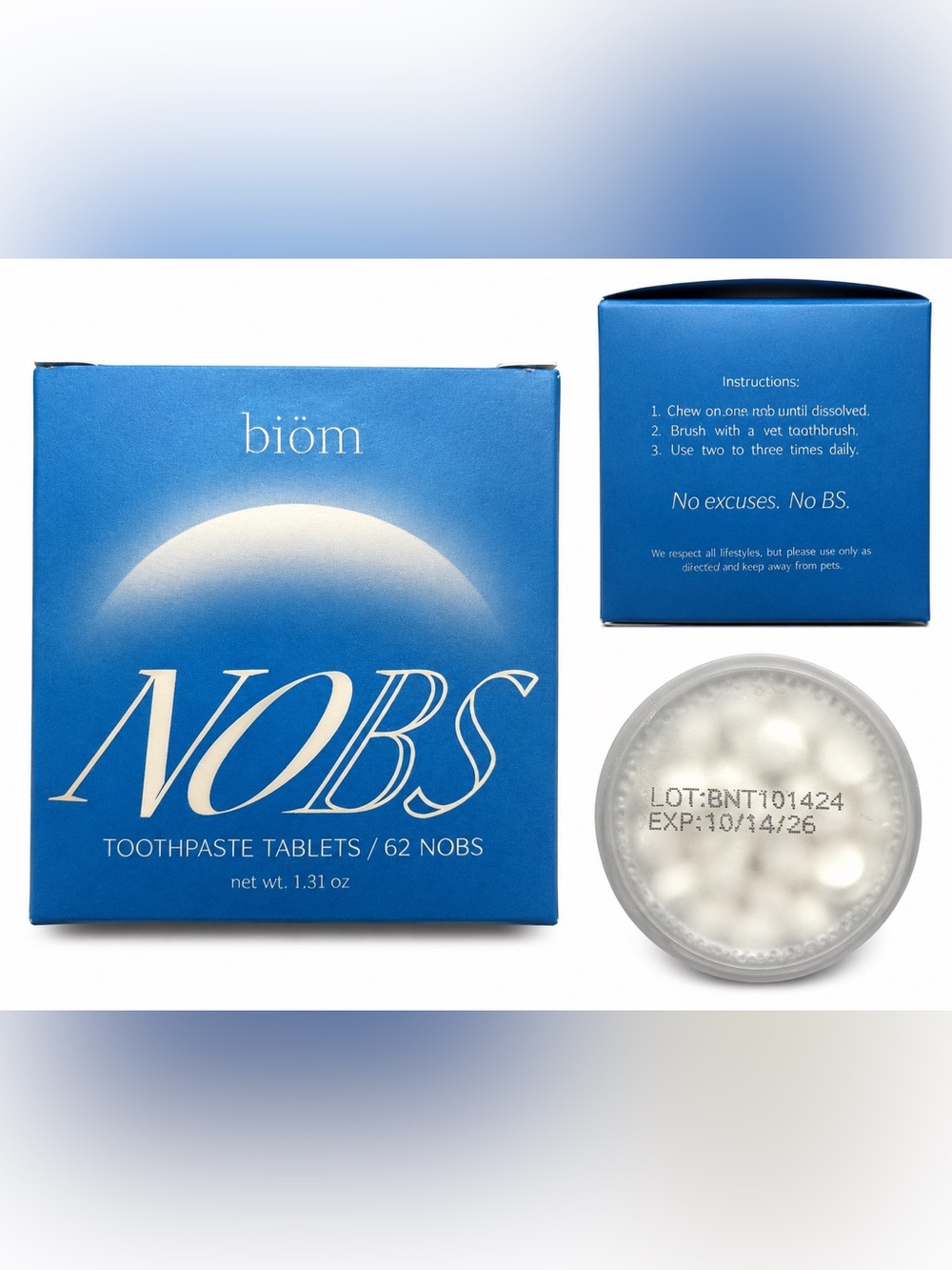 biöm NOBS Toothpaste Tablets – 62 Tablets – New in Box – Exp. 10/14/2026